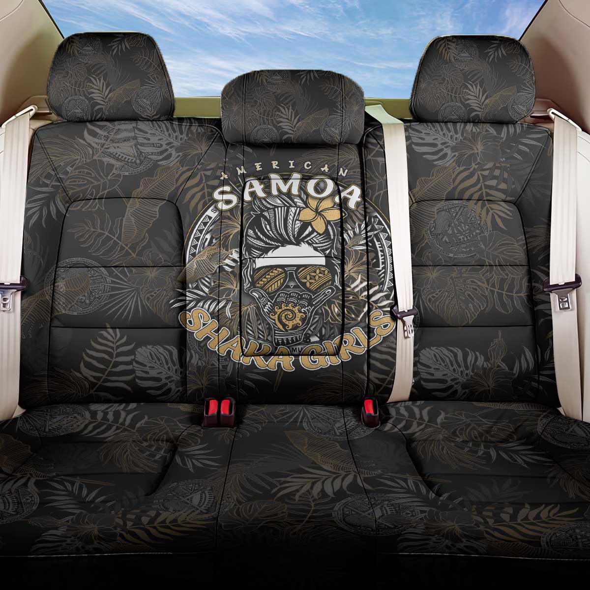 Personalized Shaka Girls America Samoa Back Car Seat Cover Tropical Flowers Vintage DT02 One Size Black - Polynesian Pride
