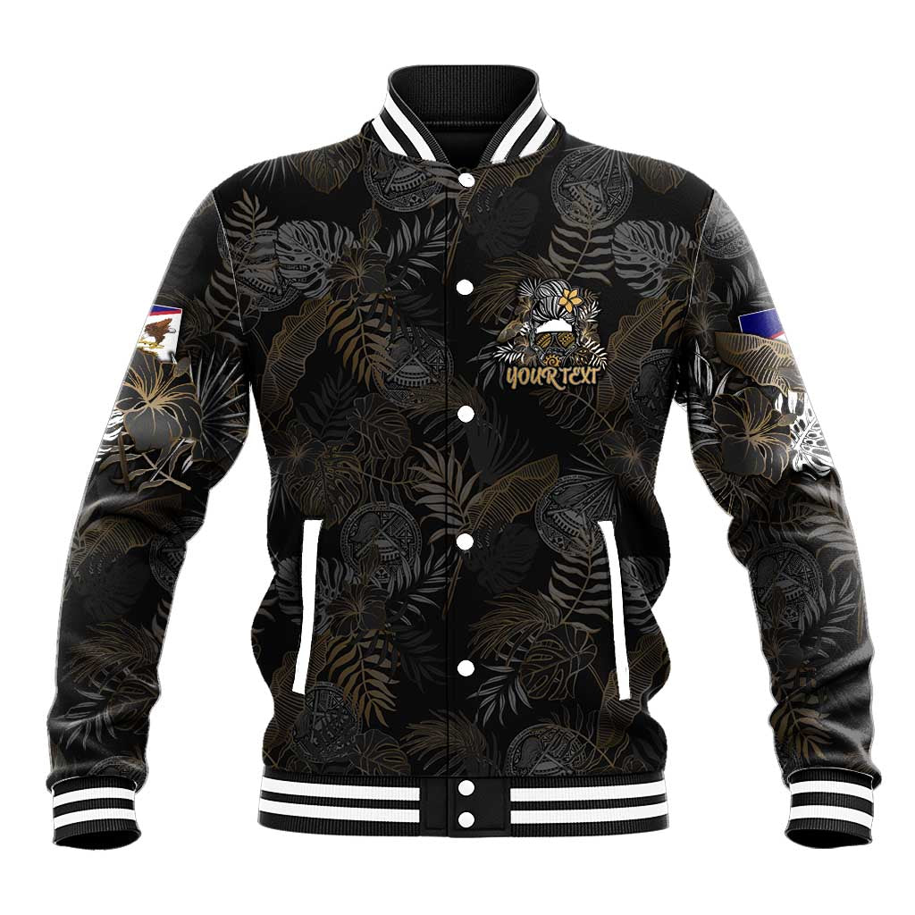 Personalized Shaka Girls America Samoa Baseball Jacket Tropical Flowers Vintage DT02 Unisex Black - Polynesian Pride
