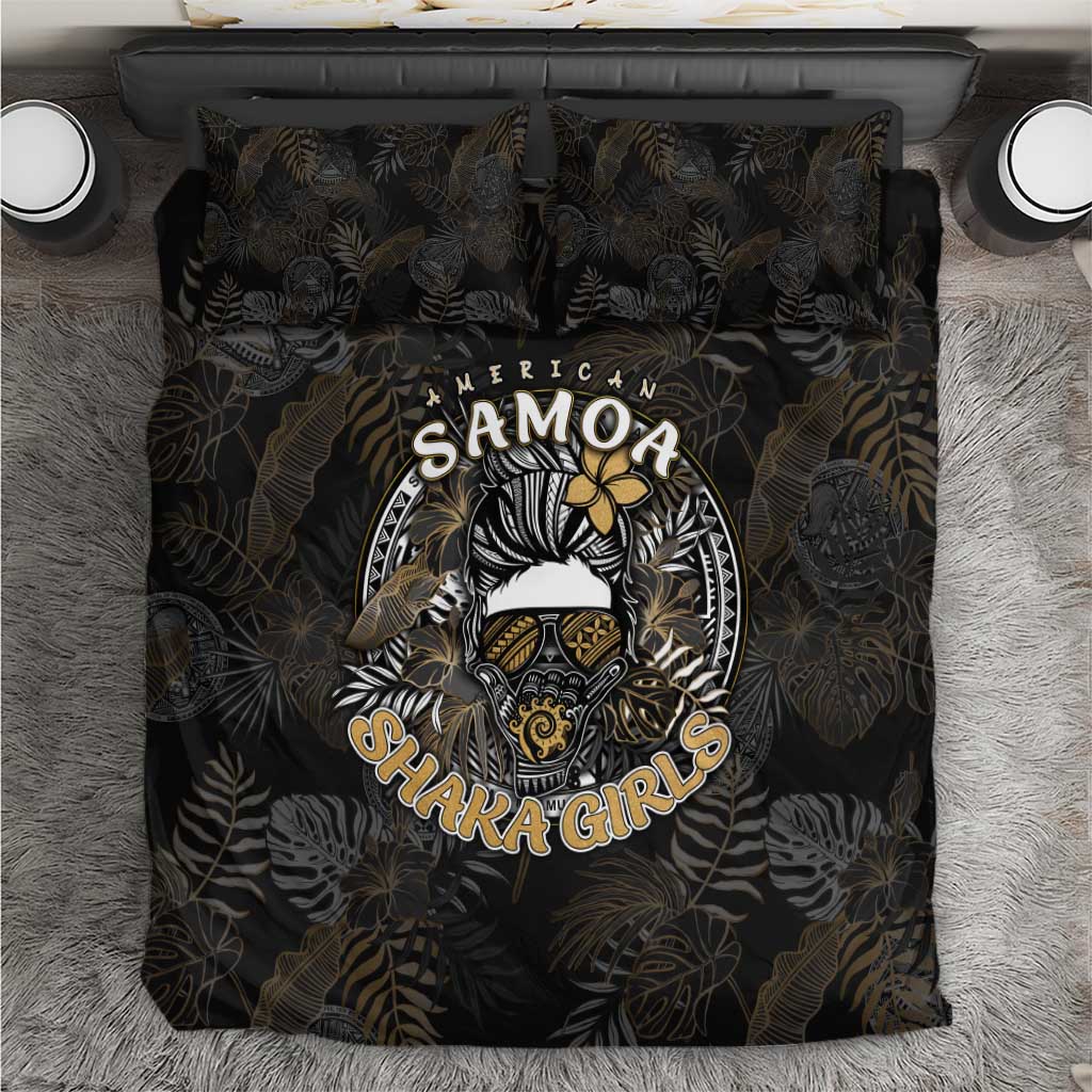 Personalized Shaka Girls America Samoa Bedding Set Tropical Flowers Vintage DT02 Black - Polynesian Pride