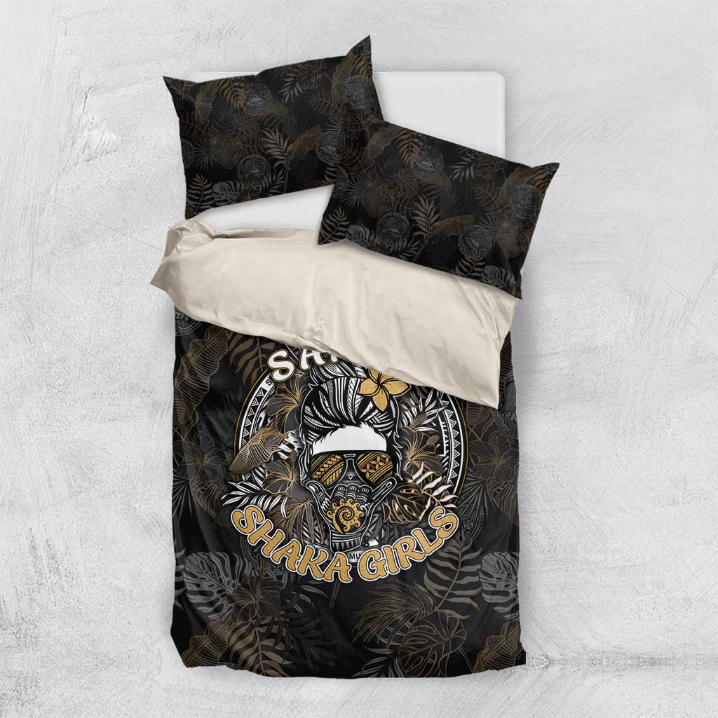Personalized Shaka Girls America Samoa Bedding Set Tropical Flowers Vintage DT02 US Twin 172cm x 218cm Black - Polynesian Pride