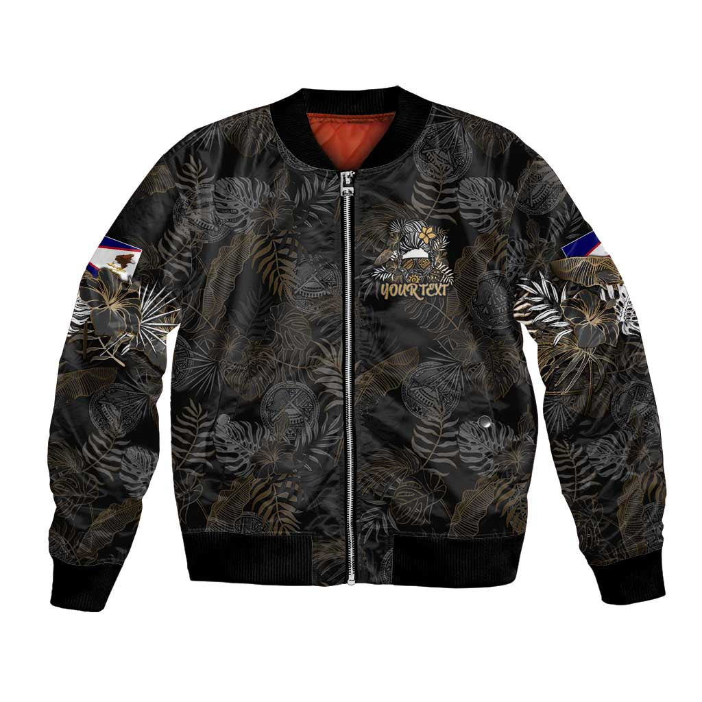 Personalized Shaka Girls America Samoa Bomber Jacket Tropical Flowers Vintage DT02 Unisex Black - Polynesian Pride