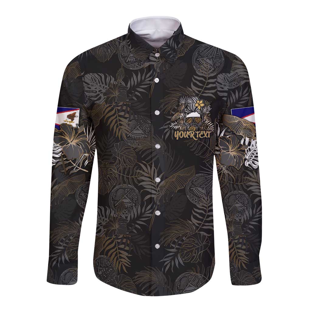 Personalized Shaka Girls America Samoa Long Sleeve Button Shirt Tropical Flowers Vintage DT02 Unisex Black - Polynesian Pride