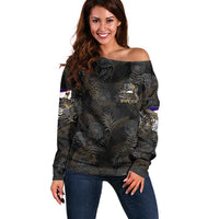 Personalized Shaka Girls America Samoa Off Shoulder Sweater Tropical Flowers Vintage DT02 Women Black - Polynesian Pride