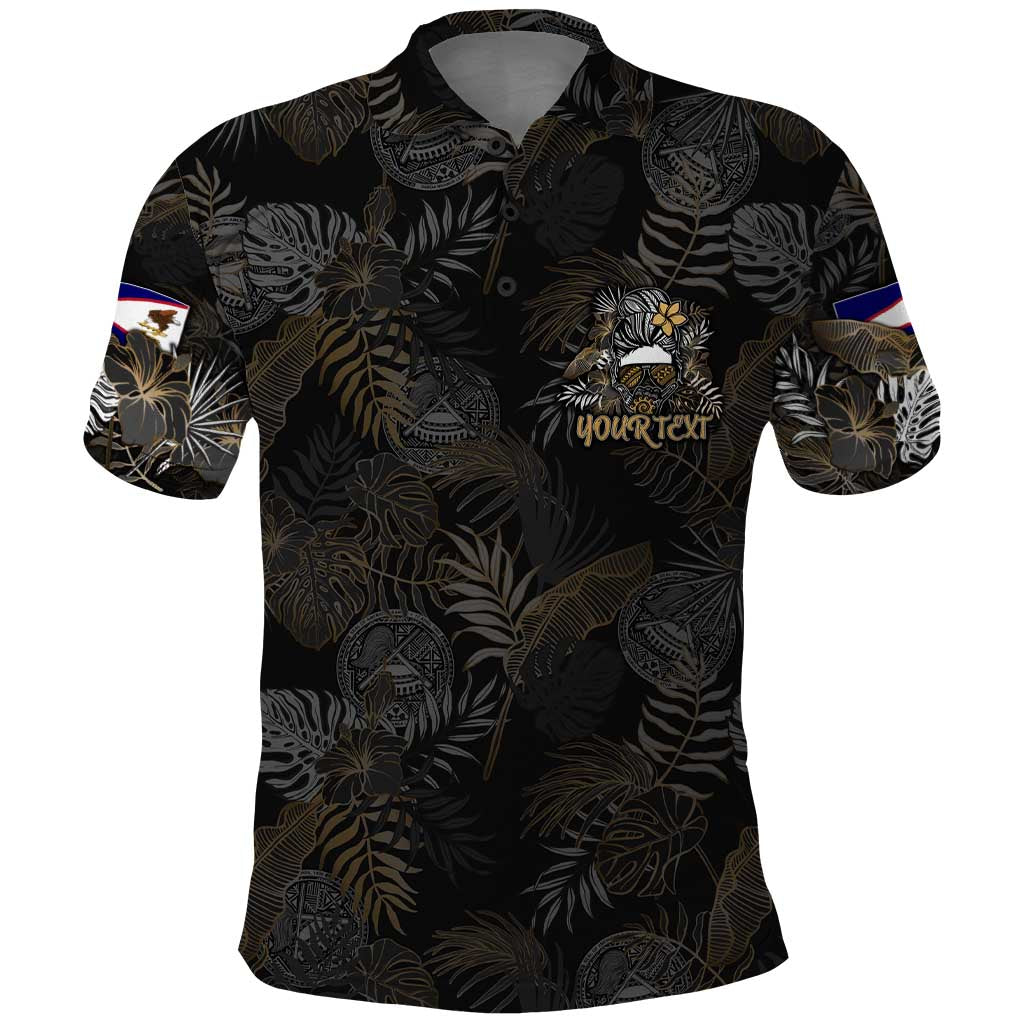Personalized Shaka Girls America Samoa Polo Shirt Tropical Flowers Vintage DT02 Black - Polynesian Pride
