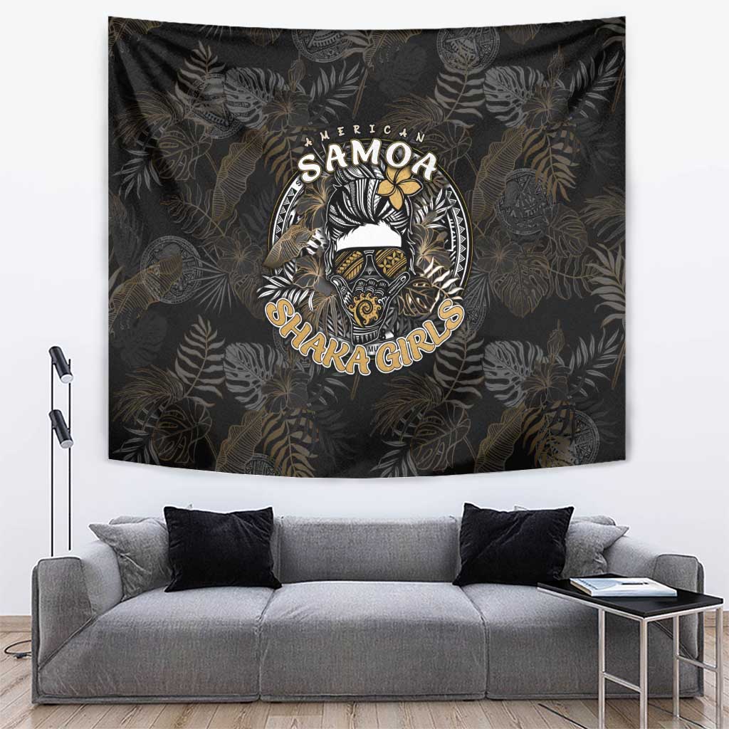 Personalized Shaka Girls America Samoa Tapestry Tropical Flowers Vintage DT02 Black - Polynesian Pride