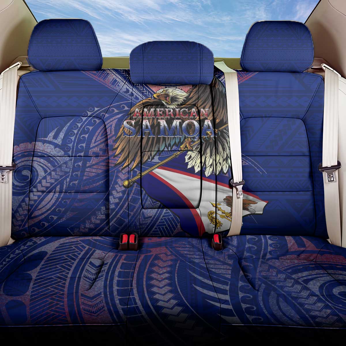 American Samoa Back Car Seat Cover Brave Eagle Flag Color DT02 One Size Blue - Polynesian Pride
