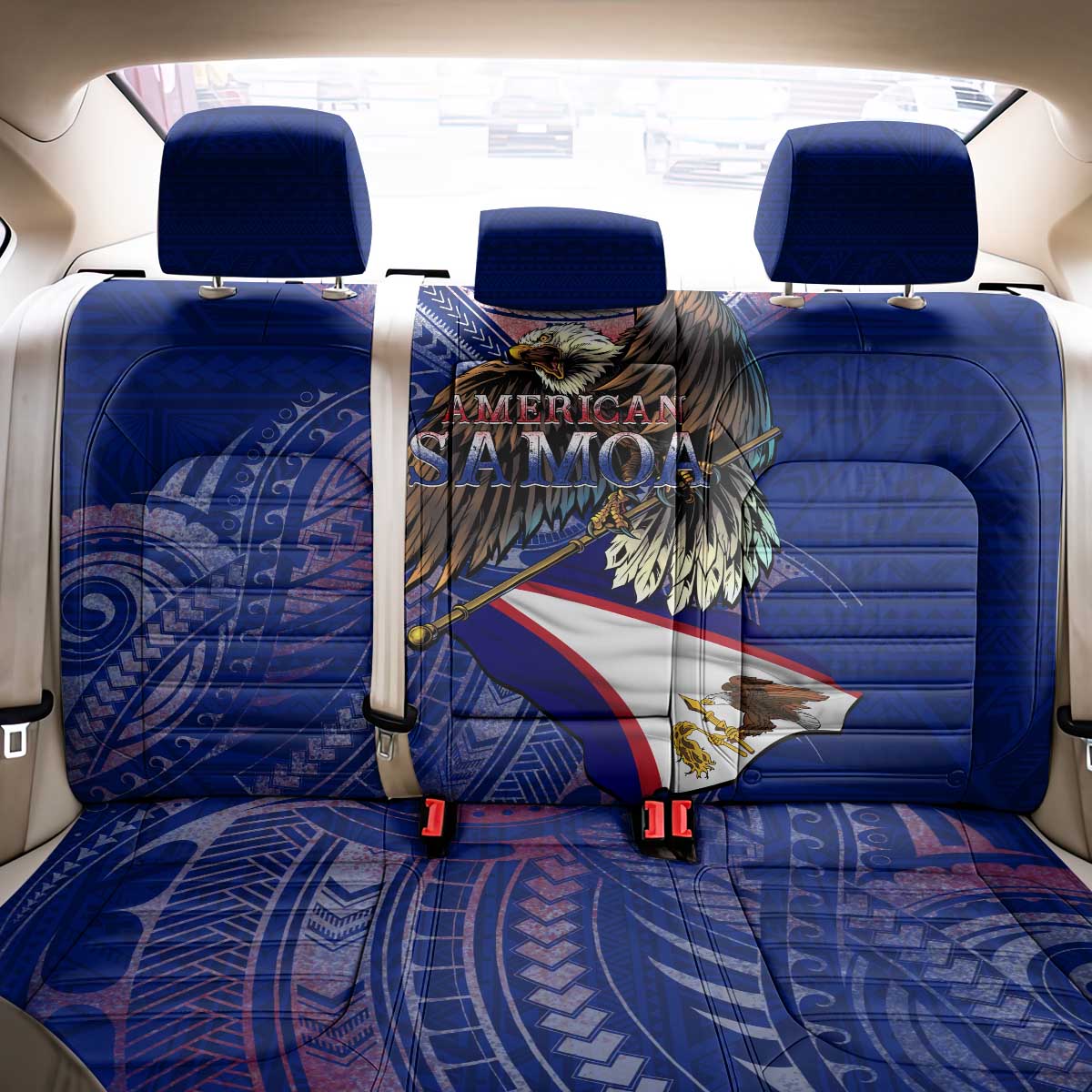 American Samoa Back Car Seat Cover Brave Eagle Flag Color DT02 - Polynesian Pride