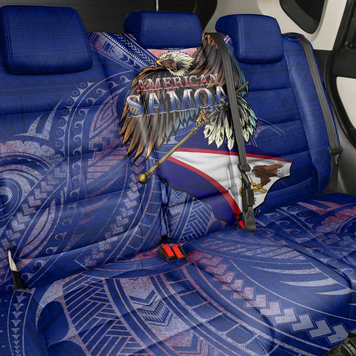 American Samoa Back Car Seat Cover Brave Eagle Flag Color DT02 - Polynesian Pride