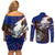 American Samoa Couples Matching Off Shoulder Short Dress and Long Sleeve Button Shirt Brave Eagle Flag Color