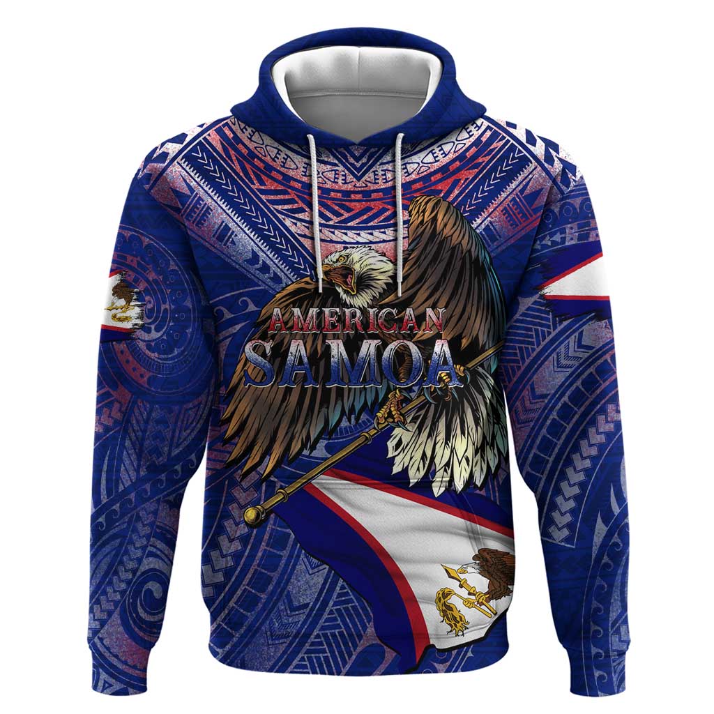 American Samoa Hoodie Brave Eagle Flag Color DT02 Pullover Hoodie Blue - Polynesian Pride