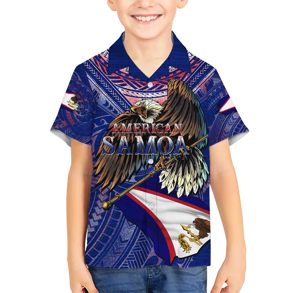 American Samoa Kid Hawaiian Shirt Brave Eagle Flag Color