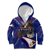 American Samoa Kid Hoodie Brave Eagle Flag Color DT02 Zip Hoodie Blue - Polynesian Pride