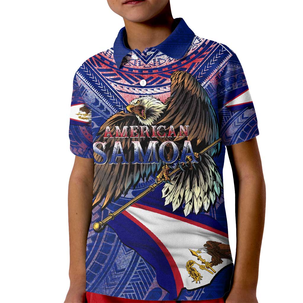 American Samoa Kid Polo Shirt Brave Eagle Flag Color DT02 Kid Blue - Polynesian Pride