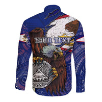 American Samoa Long Sleeve Button Shirt Brave Eagle Flag Color DT02 - Polynesian Pride
