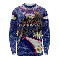 American Samoa Long Sleeve Shirt Brave Eagle Flag Color DT02 Unisex Blue - Polynesian Pride