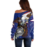 American Samoa Off Shoulder Sweater Brave Eagle Flag Color DT02 - Polynesian Pride