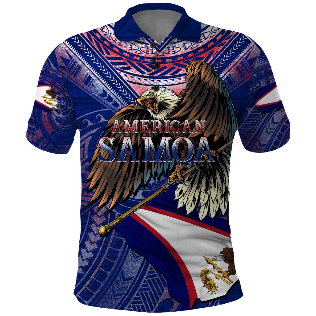 American Samoa Polo Shirt Brave Eagle Flag Color DT02 Blue - Polynesian Pride