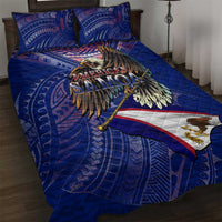 American Samoa Quilt Bed Set Brave Eagle Flag Color DT02 Blue - Polynesian Pride