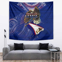 American Samoa Tapestry Brave Eagle Flag Color DT02 Blue - Polynesian Pride
