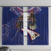 American Samoa Window Curtain Brave Eagle Flag Color DT02 With Hooks Blue - Polynesian Pride