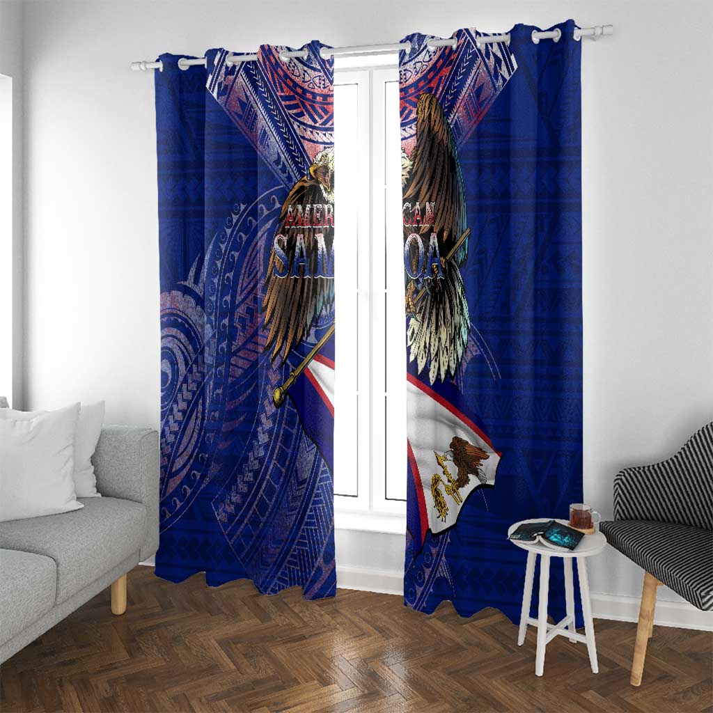 American Samoa Window Curtain Brave Eagle Flag Color DT02 With Grommets Blue - Polynesian Pride