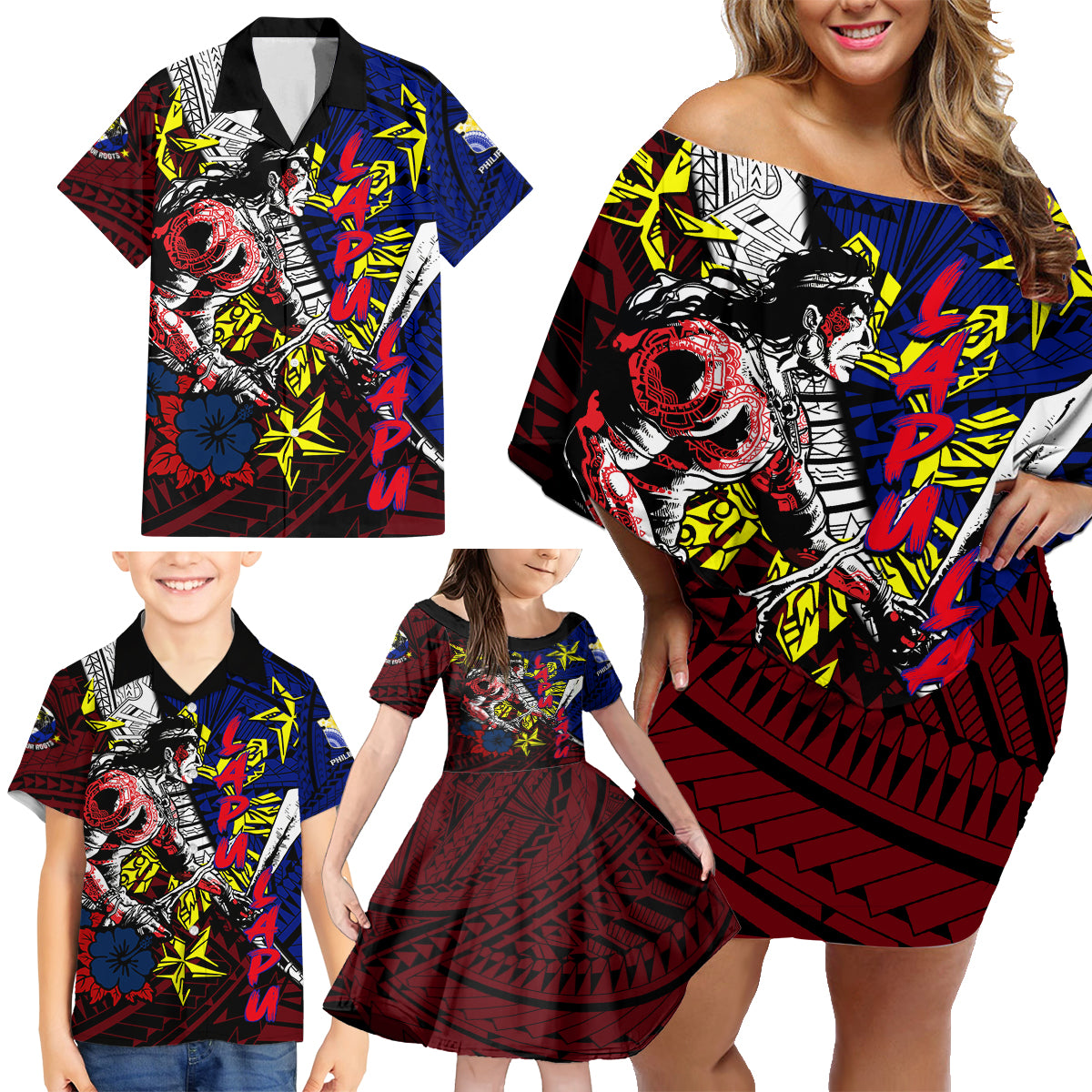 Philippines Lapu Lapu Family Matching Off Shoulder Short Dress and Hawaiian Shirt Chief Filipino Tattoo DT02 - Polynesian Pride