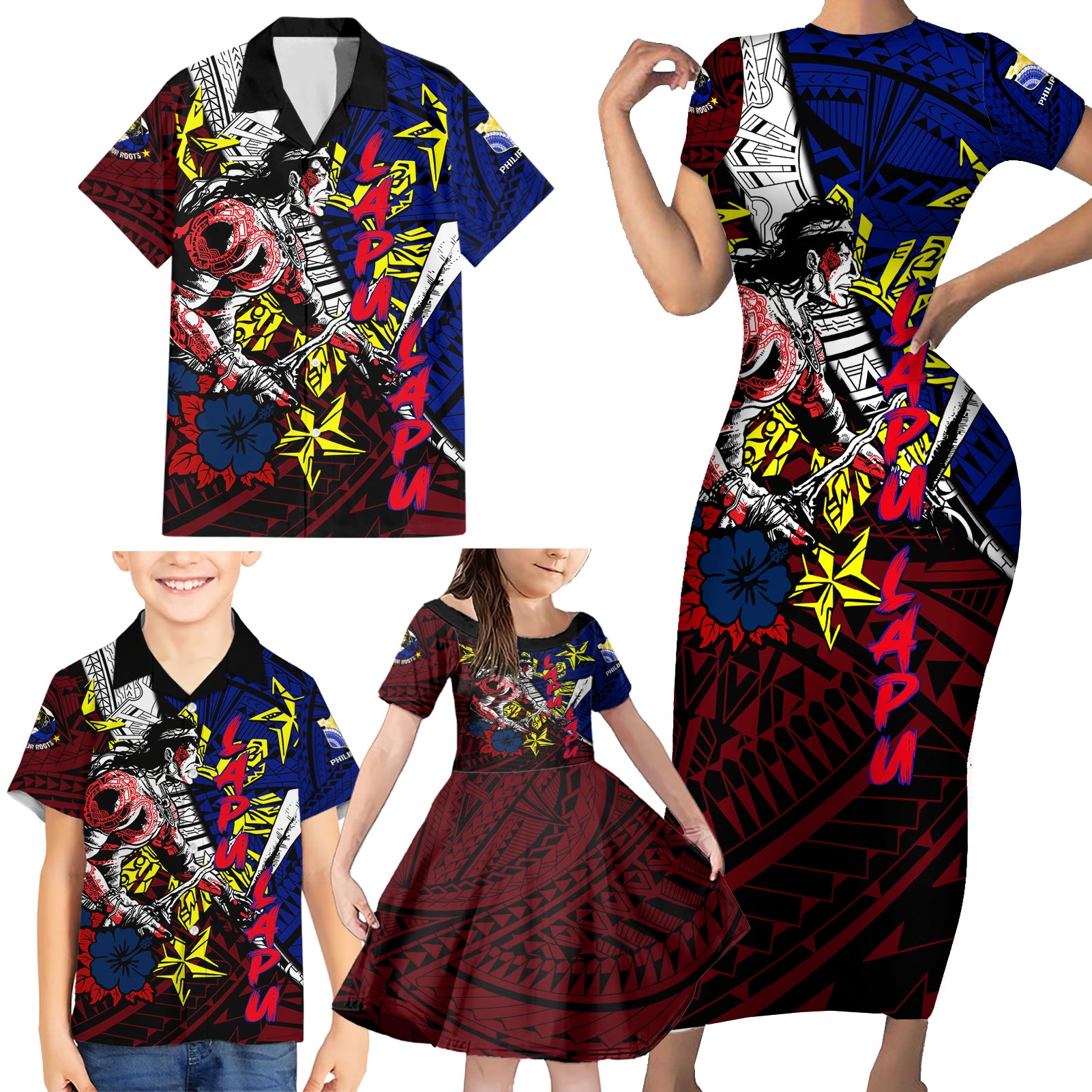 Philippines Lapu Lapu Family Matching Short Sleeve Bodycon Dress and Hawaiian Shirt Chief Filipino Tattoo DT02 - Polynesian Pride