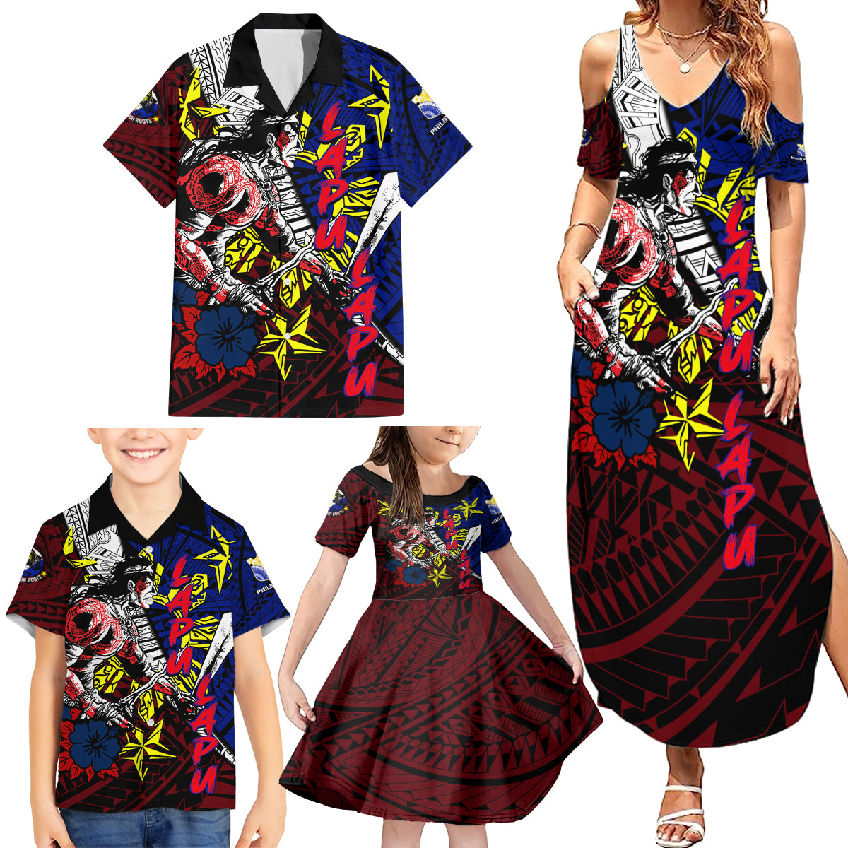 Philippines Lapu Lapu Family Matching Summer Maxi Dress and Hawaiian Shirt Chief Filipino Tattoo DT02 - Polynesian Pride