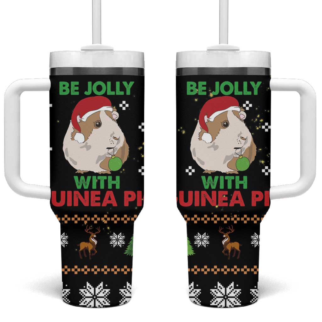 Guinea Pig Christmas Tumbler With Handle Be Jolly With Guinea Pig DT03 One Size: 40 oz Black - Polynesian Pride