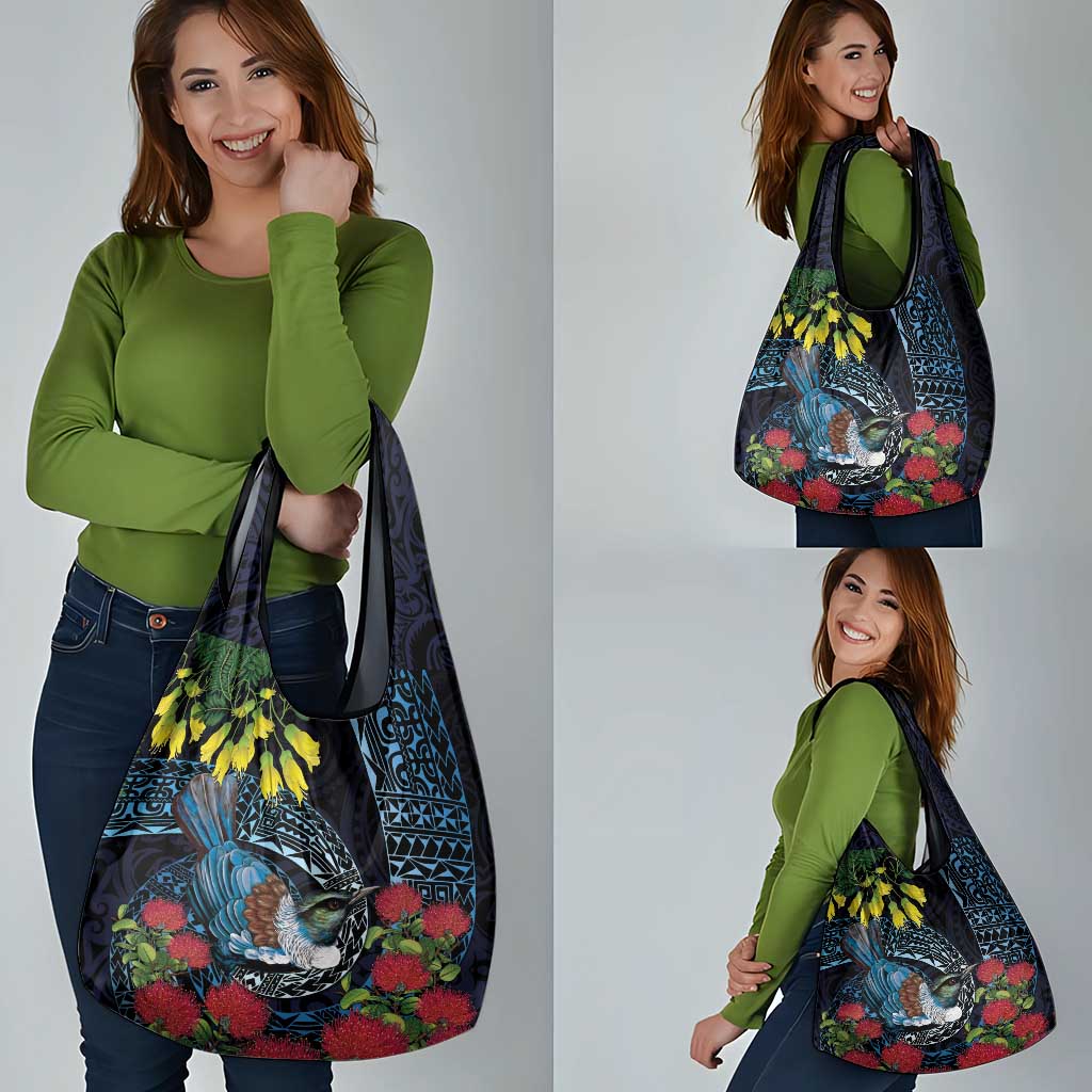 New Zealand Tui Bird Grocery Bag Maori Koru Mix Pohutukawa DT04 - Polynesian Pride
