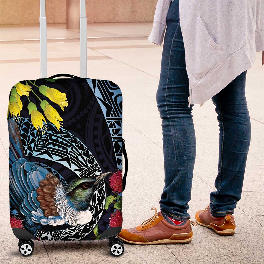 New Zealand Tui Bird Luggage Cover Maori Koru Mix Pohutukawa