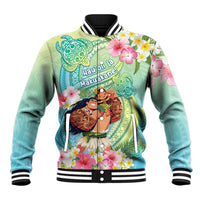 Personalised Hawaii Father's Day Baseball Jacket Happy Father And Child DT04 Unisex Green - Polynesian Pride