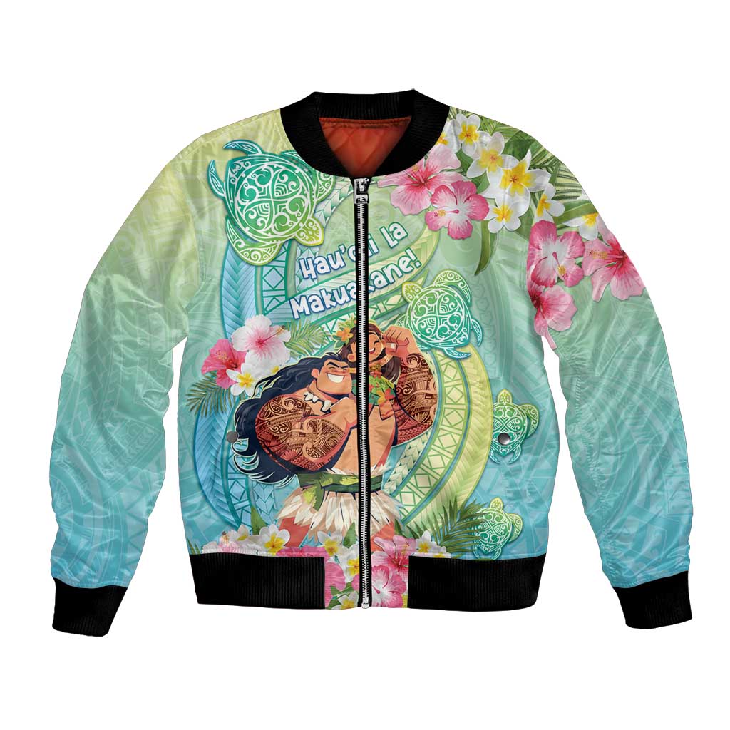 Personalised Hawaii Father's Day Bomber Jacket Happy Father And Child DT04 Unisex Green - Polynesian Pride