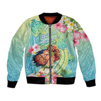Personalised Hawaii Father's Day Bomber Jacket Happy Father And Child DT04 Unisex Green - Polynesian Pride