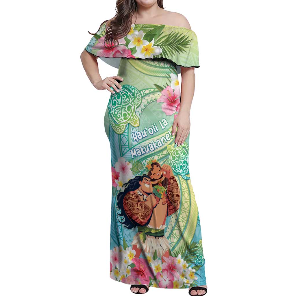 Personalised Hawaii Father's Day Off Shoulder Maxi Dress Happy Father And Child DT04 Women Green - Polynesian Pride