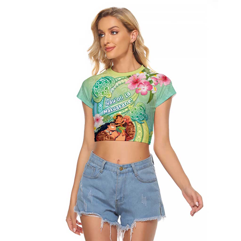 Personalised Hawaii Father's Day Raglan Cropped T Shirt Happy Father And Child DT04 Female Green - Polynesian Pride