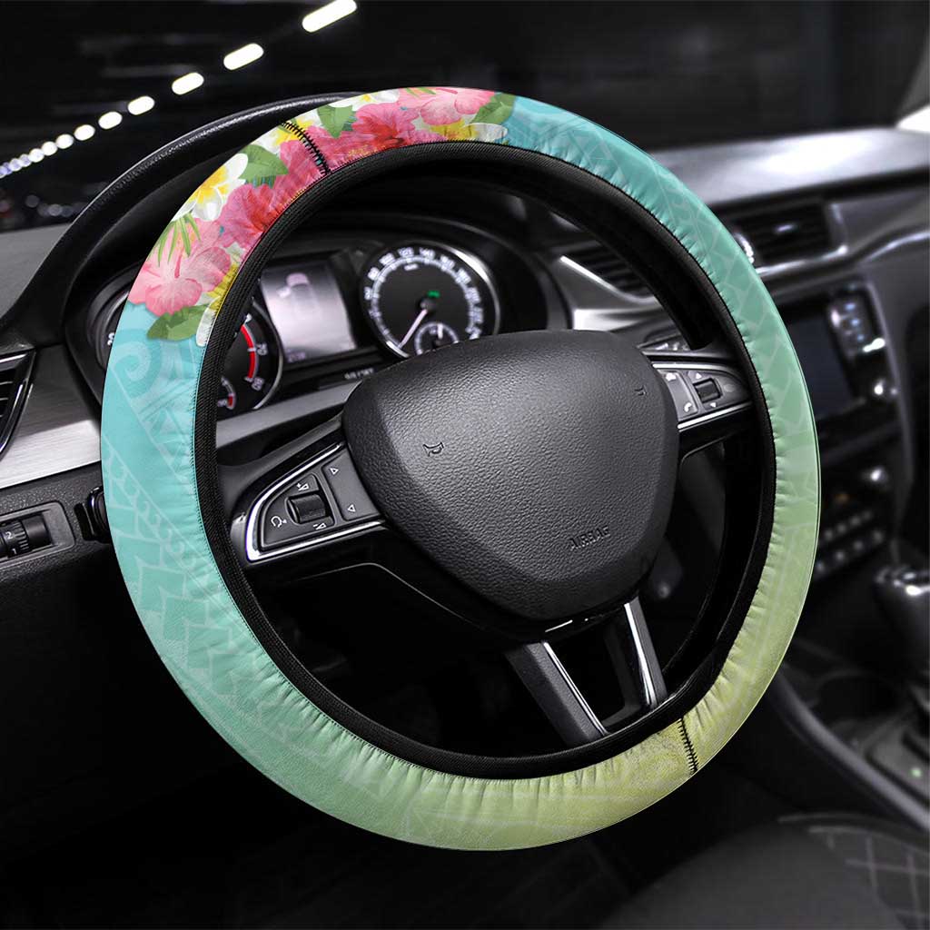Hawaii Father's Day Steering Wheel Cover Happy Father And Child DT04 Universal Fit Green - Polynesian Pride