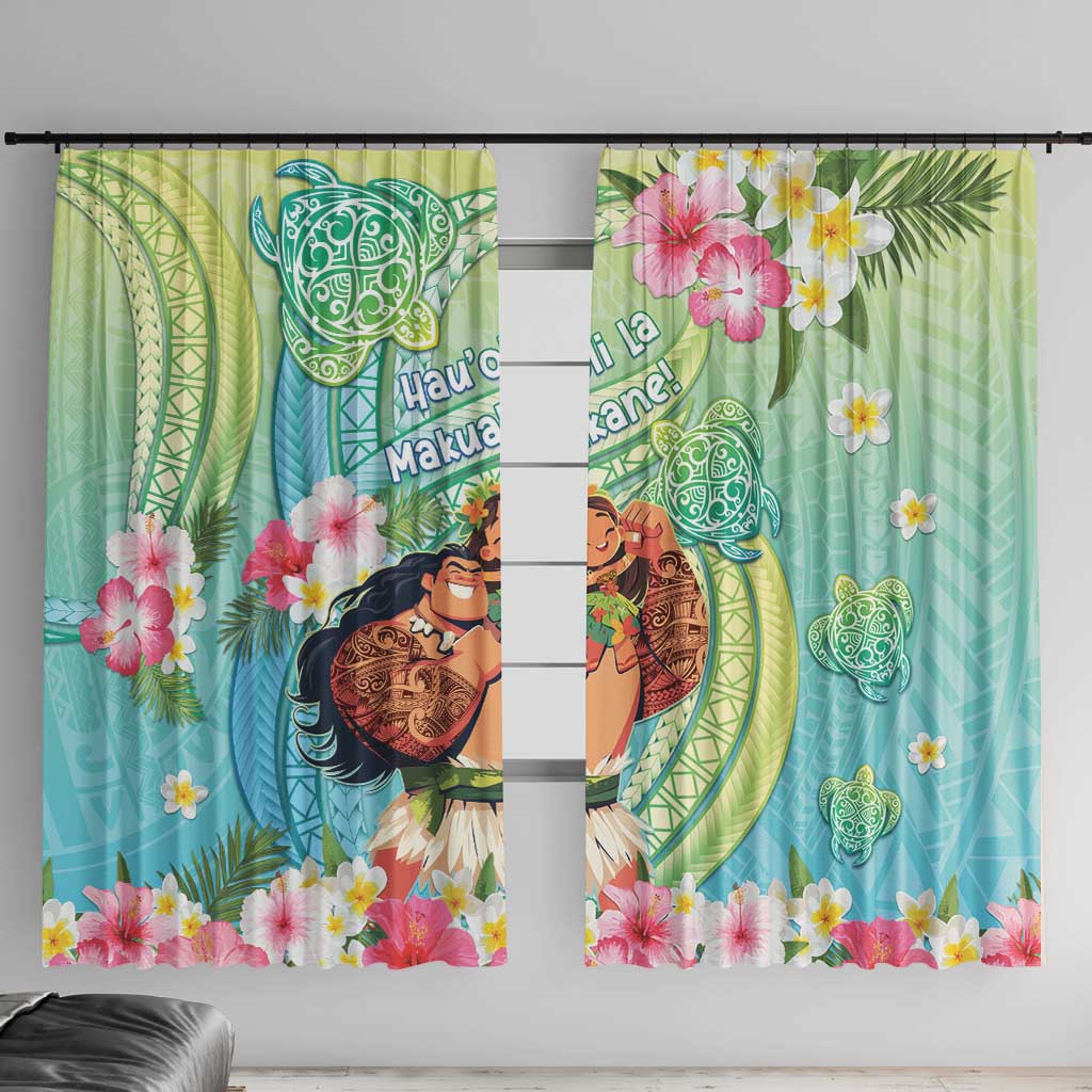Hawaii Father's Day Window Curtain Happy Father And Child DT04 With Hooks Green - Polynesian Pride