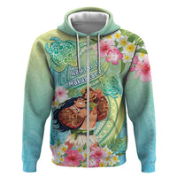Personalised Hawaii Father's Day Zip Hoodie Happy Father And Child DT04 Zip Hoodie Green - Polynesian Pride