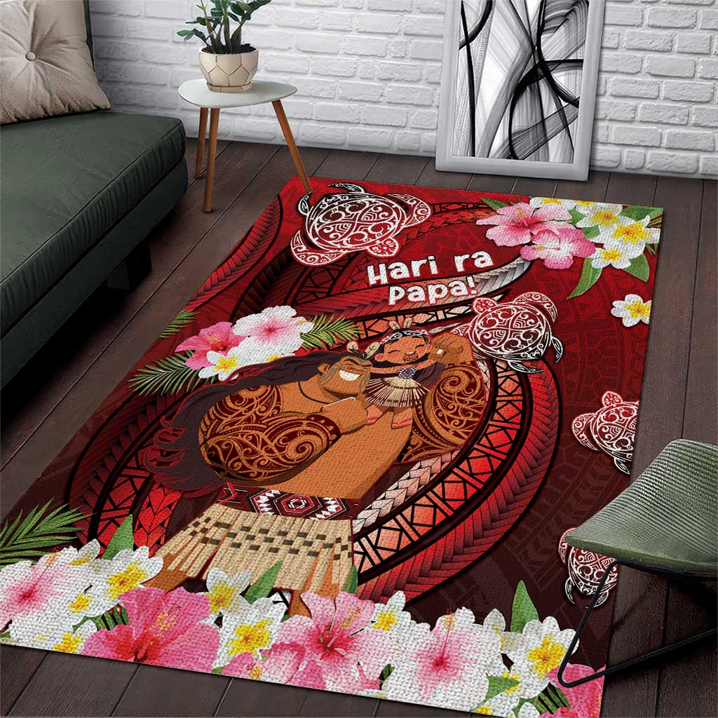 New Zealand Father's Day Area Rug Happy Father And Child DT04 Red - Polynesian Pride