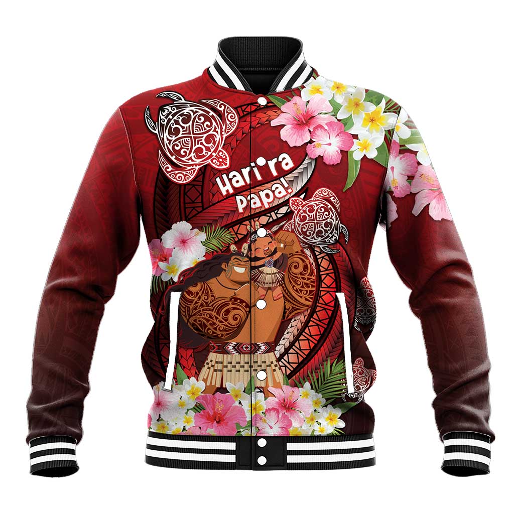 Personalised New Zealand Father's Day Baseball Jacket Happy Father And Child DT04 Unisex Red - Polynesian Pride
