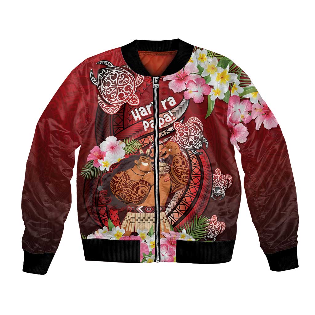 Personalised New Zealand Father's Day Bomber Jacket Happy Father And Child DT04 Unisex Red - Polynesian Pride