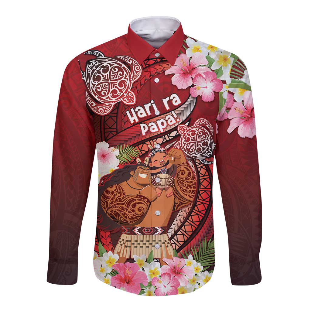Personalised New Zealand Father's Day Long Sleeve Button Shirt Happy Father And Child DT04 Unisex Red - Polynesian Pride