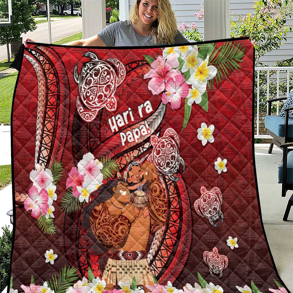 New Zealand Father's Day Quilt Happy Father And Child DT04 Red - Polynesian Pride