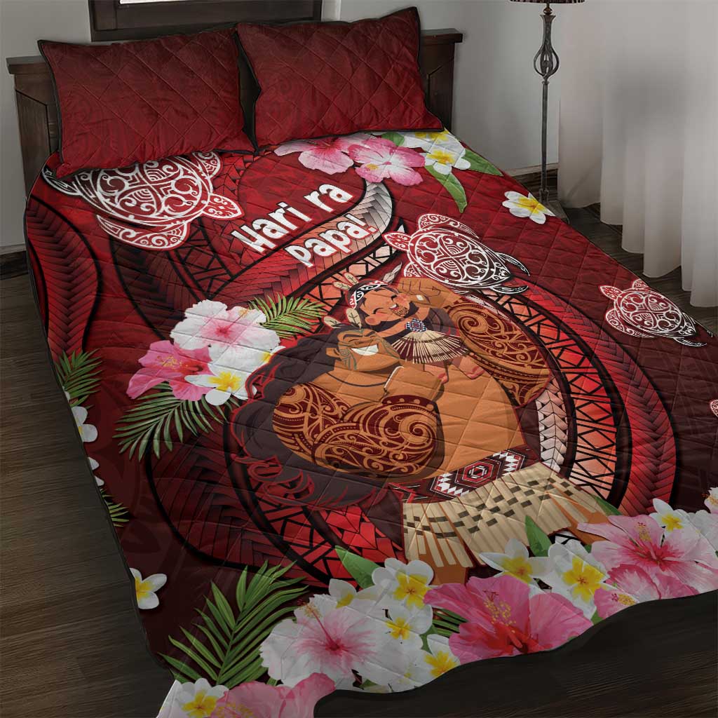 New Zealand Father's Day Quilt Bed Set Happy Father And Child DT04 Red - Polynesian Pride