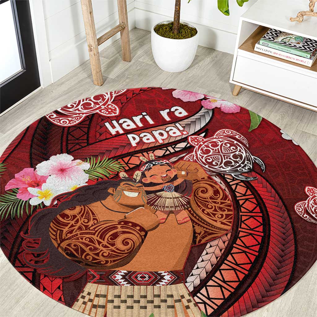 New Zealand Father's Day Round Carpet Happy Father And Child DT04 Red - Polynesian Pride