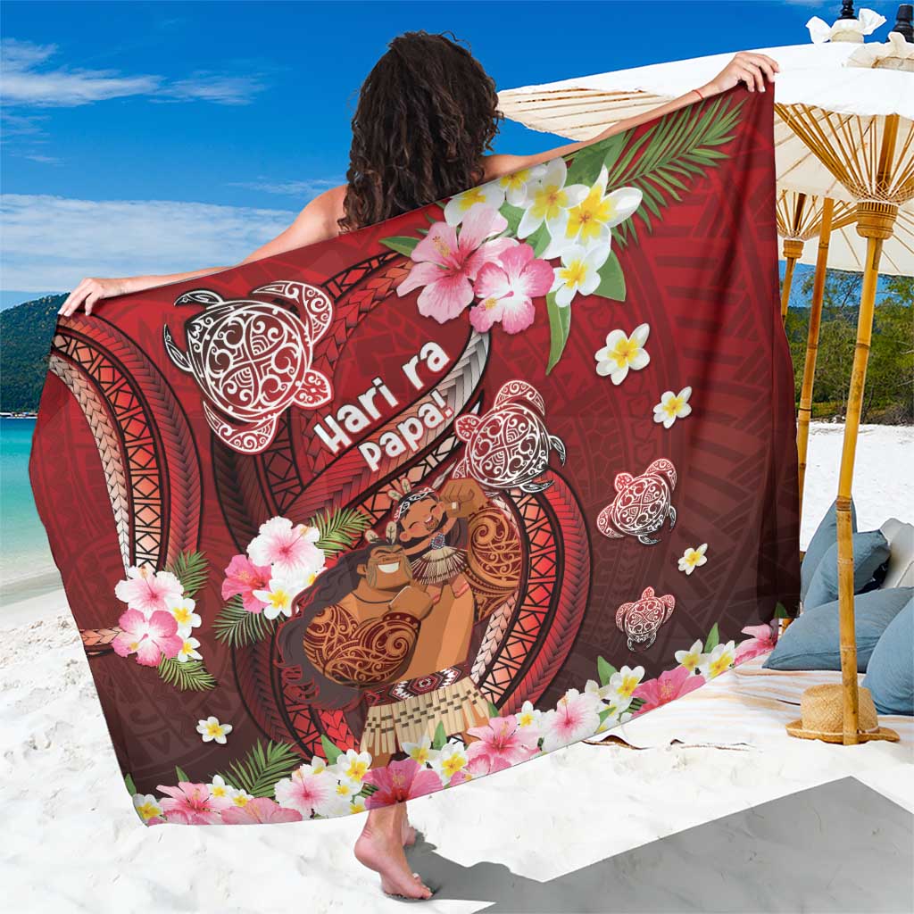 New Zealand Father's Day Sarong Happy Father And Child DT04 One Size 44 x 66 inches Red - Polynesian Pride