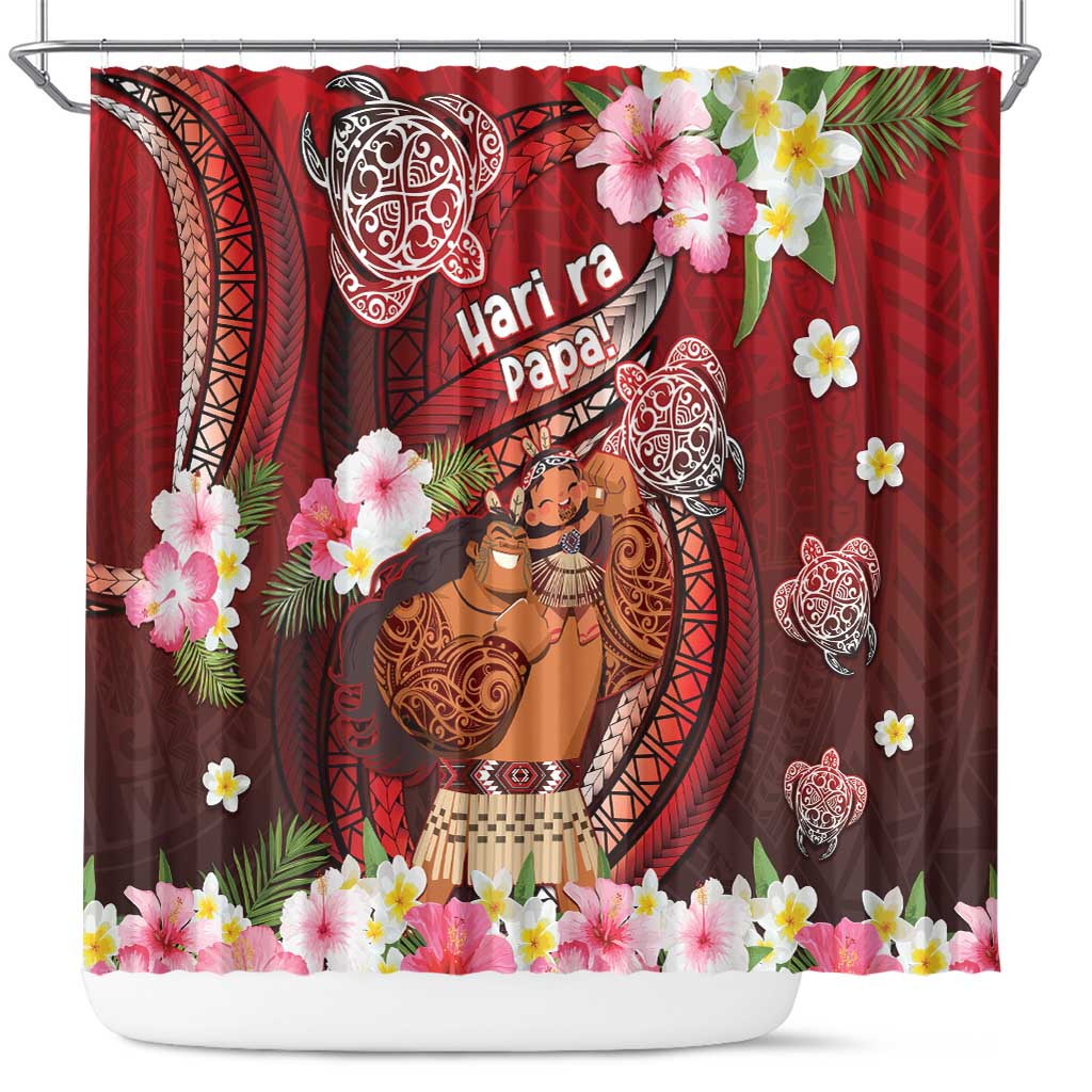 New Zealand Father's Day Shower Curtain Happy Father And Child DT04 Red - Polynesian Pride