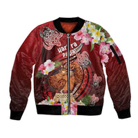 Personalised New Zealand Father's Day Sleeve Zip Bomber Jacket Happy Father And Child DT04 Unisex Red - Polynesian Pride
