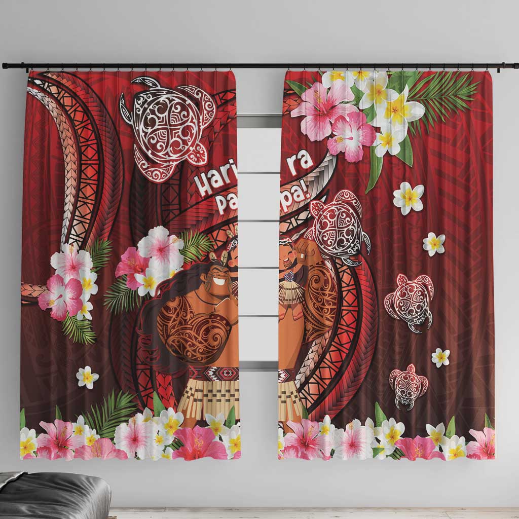 New Zealand Father's Day Window Curtain Happy Father And Child DT04 With Hooks Red - Polynesian Pride